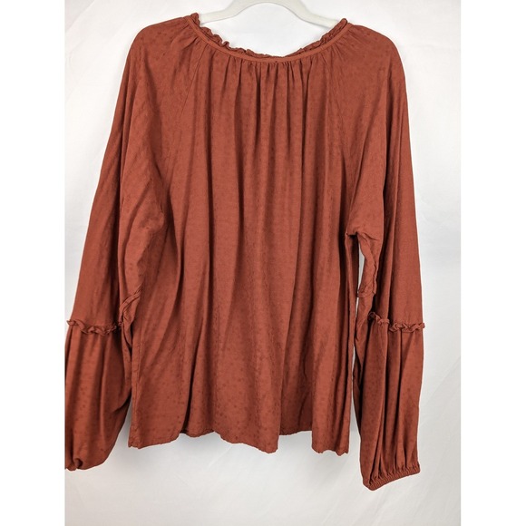 Boho Peasant Blouse Long Sleeve Rust Ruffle Tassel Boho Fairy Cottagecore - Picture 4 of 11
